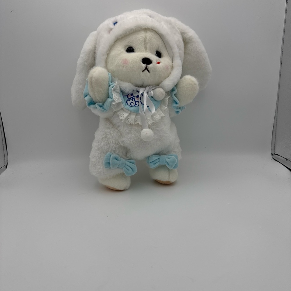 30cm Lina Bear Plush Toy w/Blue Rabbit Outfit Movable Joints Teddy Bear Dress Up